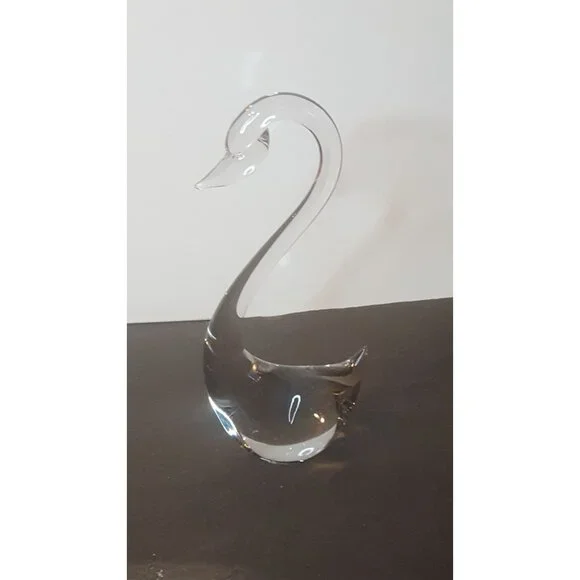Vintage Art Glass Swan Clear Crystal Bird Figurine Figure Sculpture 8" - Picture 9 of 10